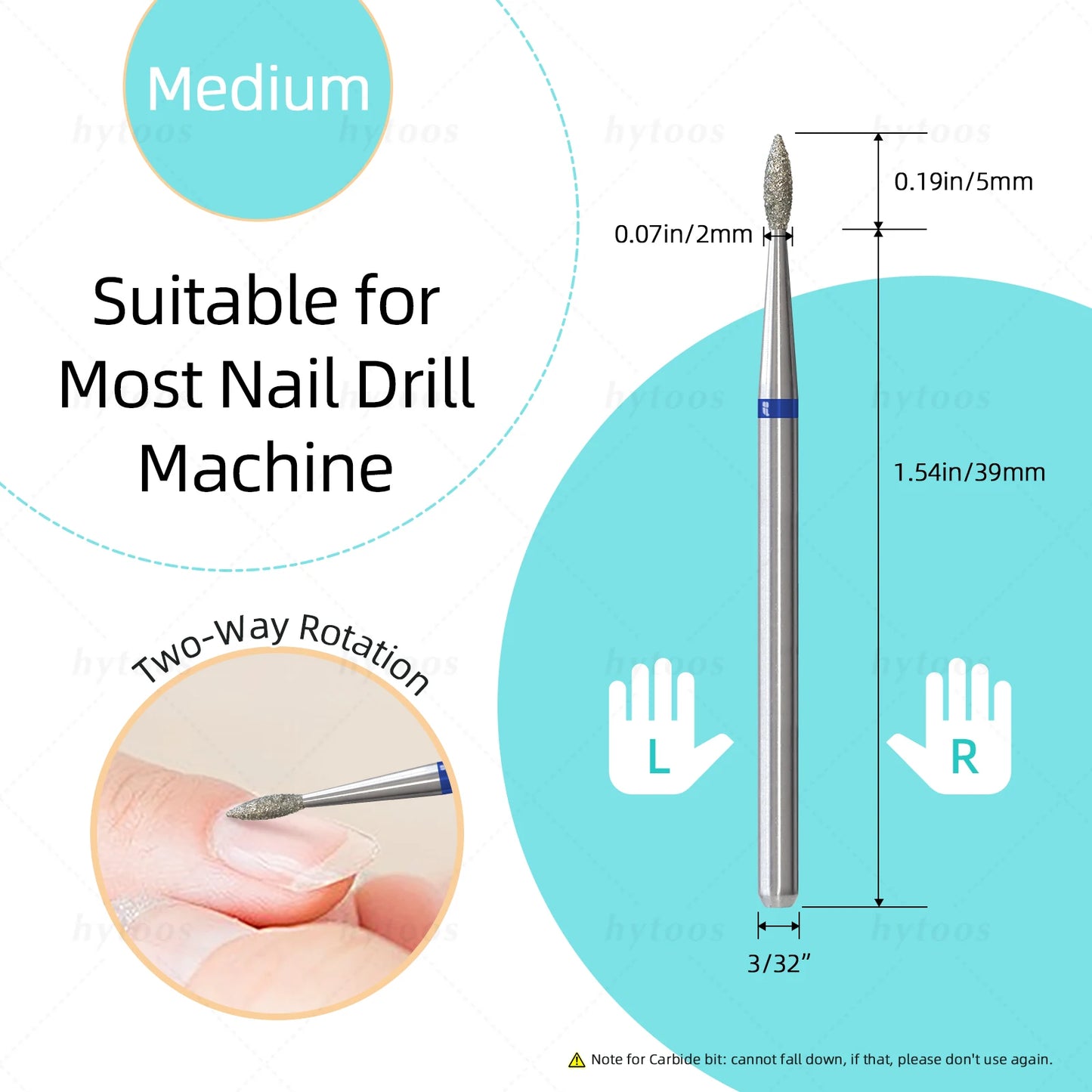 Diamond Cuticle Nail Drill Bits 2mm