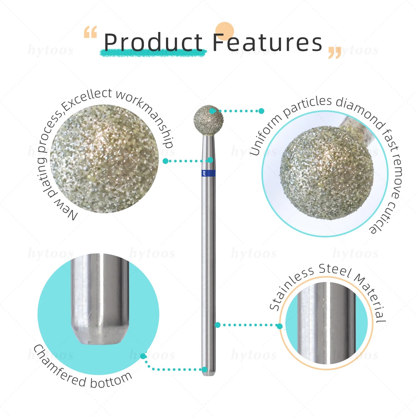 5mm Ball Cuticle Clean Nail Drill Bit Russian Diamond