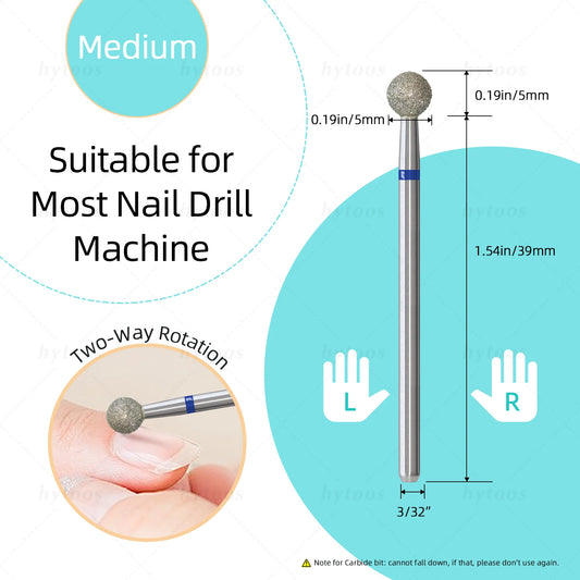5mm Ball Cuticle Clean Nail Drill Bit Russian Diamond
